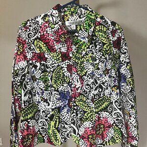 Coldwater Creek Colorful Floral Cotton Jacket Zip Front Women’s Medium PM